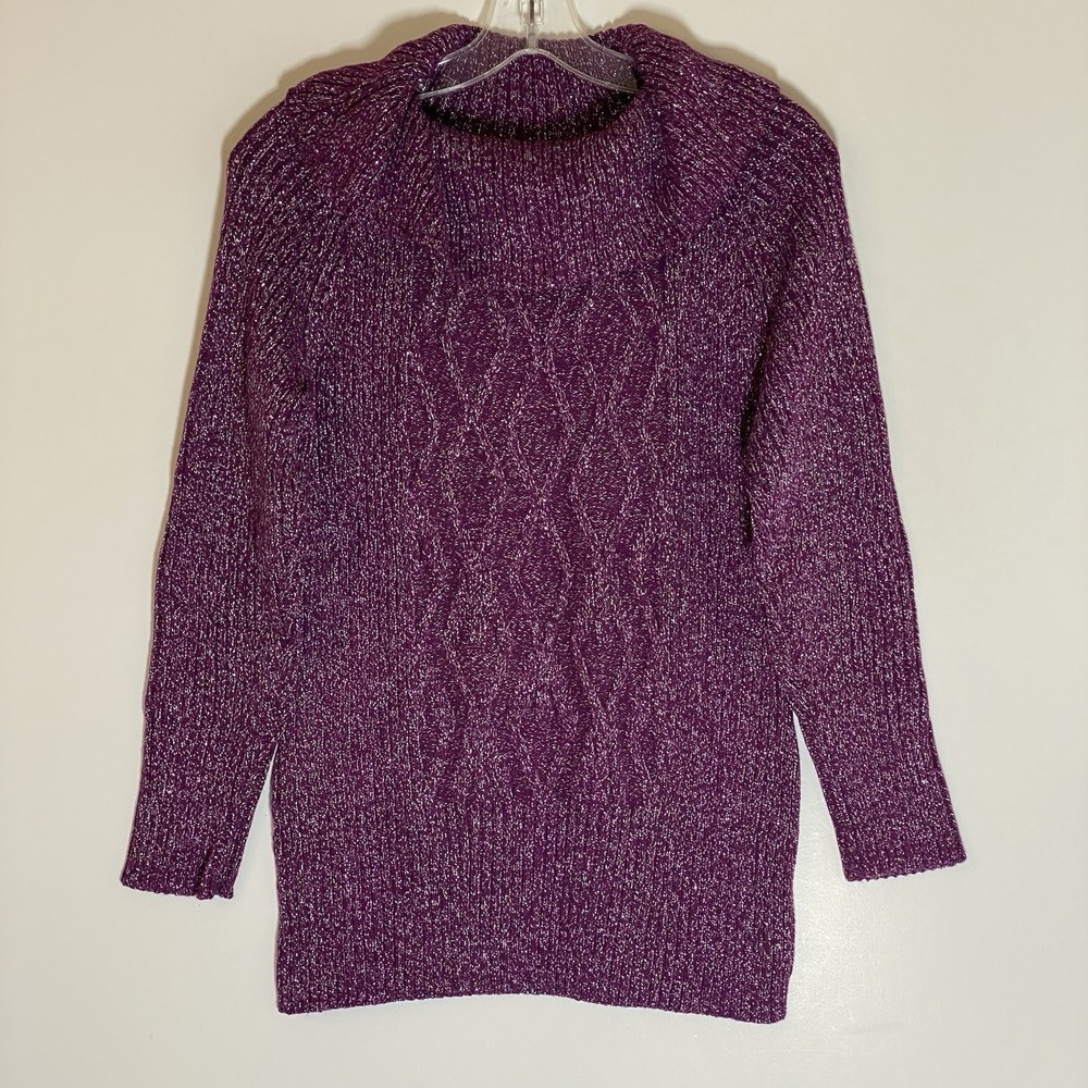 Style & Co Sweater Womens Petite Large Purple Cowl Neck Grannycore Old Money